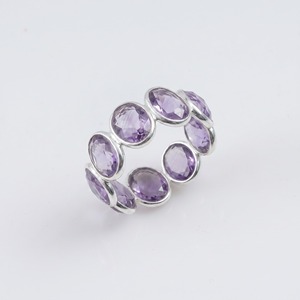 แหวนพลอยอเมทิสต์ทรงรีชุบเงินทำมือ งานวินเทจสไตล์คริสเตียน - Product Image 1
