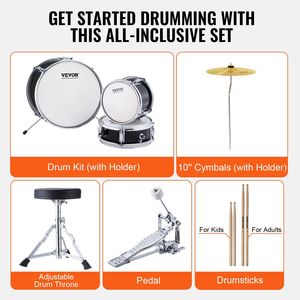 Set di batteria per bambini principianti in 3 pezzi 14 ''Bass 10'' rullante 8 ''Tom regolabile trono pedali due paia di bacchette Starter Kit per - Product Image 6
