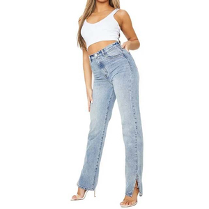 Pantalones Vaqueros de Pierna Recta para Mujer, Color Personalizado, 100% Algodón, Transpirables, Cintura Alta, Todas las Tallas - Product Image 3