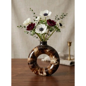 Vase en céramique minimaliste nordique, noir et blanc, creux, rond, pour fleurs, décoration moderne et contemporaine pour la maison, fournitures en gros - Product Image 2