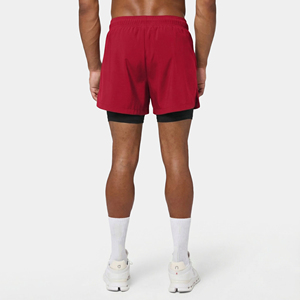 Shorts de sport pour homme, rouge, double couche, avec doublure de compression intérieure, séchage rapide, shorts de course sportifs, cordon de serrage à la taille, poches - Product Image 2