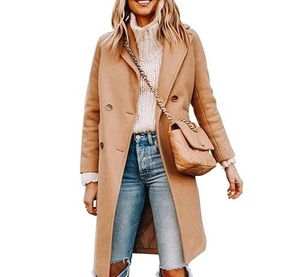 Manteau trench en tricot uni à simple boutonnage pour femme, idéal pour le bureau, les tenues de travail formelles, l'hiver, coupe ample et respirant - Product Image 4