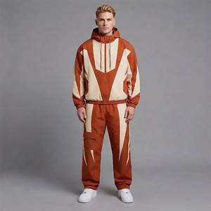 Custom Men Nylon Sweat Suit Zip up <b>Jacket</b> Pants Set Casual Lightweight Patchwork Nylon Mens Windbreaker Streetwear Tracksuit - Product Image 4