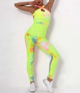 Combinaison de yoga à prix de gros RTS avec découpes, imprimé vert et noir, longueur intégrale, sans couture, vêtements de sport pour femmes AS-YS-59 - Product Image 5