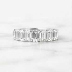 Lab-Diamond East-West Emerald-Cut <b>Sterling</b>-<b>Silver</b> Platinum Gold <b>Stacking</b> <b>Rings</b> Eternity Wedding Bands Anniversary Minimalist - Product Image 6