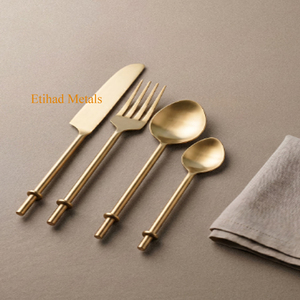 Ensemble de 3 couteaux à fromage anciens, manche en acier inoxydable, couverts en acier inoxydable doré 4 pièces - Product Image 1