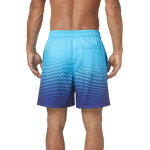 Men's Blue Gradient Geometric Print Quick Dry Board Shorts With Pockets Elastic Waist Casual Style - Product Image 1