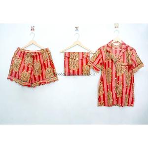 Nueva Llegada: Conjunto de Pijama Corto de Verano 100% Algodón con Estampado de Tigre Hecho a Mano, Ligero y Cómodo para Mujer - Product Image 1