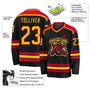 Maillot de hockey sur glace personnalisé avec logo imprimé, séchage rapide, respirant, tissu en maille anti-humidité, col en V, manches longues, unisexe, lavé - Product Image 3