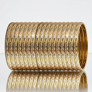 ORO-Z Luxury Gold Three Tone Plated <b>Engraved</b> Geometric <b>Bangle</b> Bracelet for Women Trendy Accessory - Product Image 4