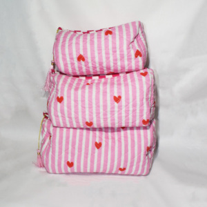 Set de Bolsas de Aseo Acolchadas de Algodón con Estampado de Corazones Rosas: Bolsas de Maquillaje y Cosméticos, Bolsas de Viaje - Product Image 2