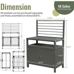 Îlot de rangement de cuisine extérieur en aluminium suspendu au mur autoportant pour armoire de rangement de gril Housse de protection pour terrasse de barbecue - Product Image 6