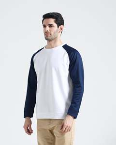 Customize <b>Mens</b> <b>White</b> Navy Raglan Sleeve Crew Neck <b>Sweatshirt</b> 100% Cotton Knitted Regular Fit Solid Color Casual Autumn Pullover - Product Image 2