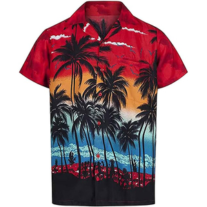 เสื้อฮาวายผู้ชายสั่งทำขายส่ง วินเทจ ชายหาด สบายๆ ผ้าฝ้ายผสมโพลีเอสเตอร์ พิมพ์ลายดิจิทัล ผ้าเรียบ กันยับ แห้งเร็ว ระบายอากาศได้ดี - Product Image 1