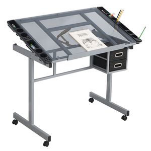 Adjustable Art Drawing Desk with 2 Fabric Drawers and 4 Wheels Craft Station for <b>Drafting</b> <b>Supplies</b> - Product Image 1
