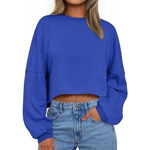 Sweat-shirt court en molleton épais bleu, coupe oversize, style clubwear sexy, tricoté, en French Terry, ample - Product Image 1