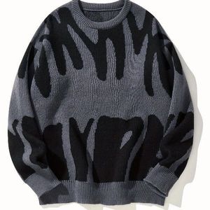 Maglione OEM da Uomo Autunno Inverno con Collo Rotondo e Motivo Jacquard, Trendy per Adolescenti, Nero e Bianco, <span class=keywords><strong>Taglie</strong></span> Grandi, Lavorazione a Maglia, Vestibilità Comoda - Product Image 4