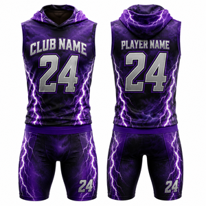 Ensemble de maillot de basket-ball en spandex personnalisé avec sublimation, sans couture, violet éclatant 24, respirant, uniforme unisexe pour adultes - Product Image 1