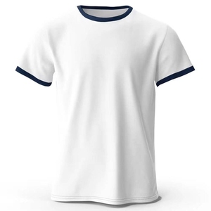 Camiseta Blanca Personalizada para Hombre con Cuello en Contraste Azul Marino, Manga Corta, Informal, de Algodón, Fabricante Mayorista - Product Image 4
