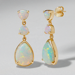 Boucles d'oreilles en argent sterling 925 avec opale blanche et pierres précieuses naturelles bleues plaquées rhodium bijoux fins - Product Image 3