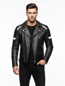 Veste de motard en cuir noir pour homme - Product Image 1