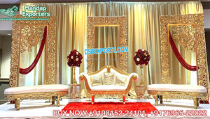 Marcos de Escenario para Recepción de Bodas Contemporáneas, Marco Dorado para Fondo de Escenario de Boda, Decoración Impresionante, Marcos Estilo C, Sudáfrica - Product Image 2