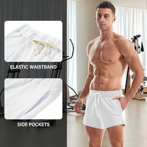 Shorts de sport d'été personnalisés pour hommes, style décontracté, séchage rapide, avec fermeture éclair, pour la gym, la course et le fitness, style soie glacée - Product Image 2
