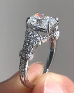 14K Solid <b>Gold</b> <b>Vintage</b> Style Wedding <b>Ring</b> 2.0 CTW Radiant Cut Lab Grown Diamond Engagement <b>Ring</b> Antique Fine Jewelry Gift Her - Product Image 3