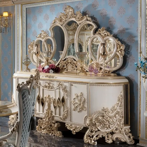 ชุดโต๊ะรับประทานอาหารสไตล์โรโคโคฝรั่งเศสสุดหรูหรา พร้อมตกแต่งด้วยสีงาช้างและทอง เหมาะสำหรับห้องรับประทานอาหารในวิลล่าหรือโรงแรม - Product Image 3