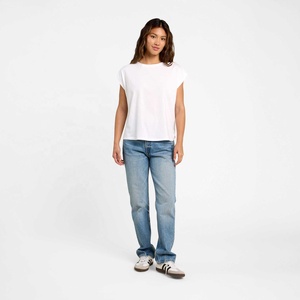 T-shirt court décontracté pour femme, col rond, manches courtes, coupe ample, 100 % coton, couleur unie, écologique - Product Image 4