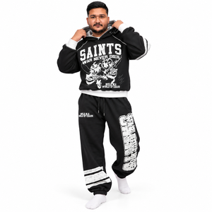 Ensemble survêtement homme molletonné épais avec sweat à capuche imprimé et pantalon de jogging, style streetwear, personnalisable avec logo, vente en gros OEM - Product Image 1