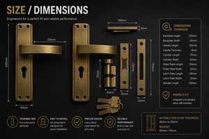 Juego de Manijas de Puerta Modernas de Bronce Cepillado con Cerradura de Cilindro y Llaves, Herrajes para Puerta de Entrada, Diseño Contemporáneo, Ambidiestro, para Baño - Product Image 5