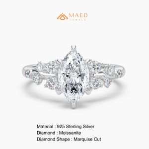 แหวนหมั้นเพชรโมอิสซาไนต์ทรงมาร์คีส์สีเงินจากเมด จิวเวลส์ สำหรับผู้หญิง ดีไซน์หรูหรา ประดับเพชรแบบหนามเตย เหมาะเป็นของขวัญแต่งงาน - Product Image 6