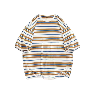 Camiseta de hombre extragrande multicolor, informal, a rayas, con cuello redondo, manga corta, diseño personalizado, 100% algodón, camiseta de alta calidad - Product Image 1