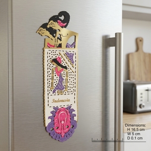 Handcrafted Indonesian Wayang Kulit Magenta Leather Fridge Magnet Traditional Cultural Souvenir Refrigerator Home <b>Decor</b> <b>Accent</b> - Product Image 5