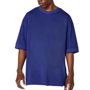 Nueva Camiseta de Algodón Azul Oversize para Hombre, Estilo Urbano Casual de Verano, Hombros Caídos, Cuello Redondo, Manga Corta, Venta al por Mayor de Fábrica - Product Image 1