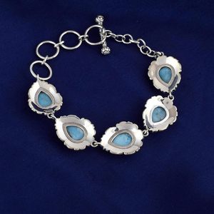 <b>Solid</b> 925 Sterling <b>Silver</b> Larimar <b>Bracelet</b> Natural Blue Gemstone Oxidized Jewelry With Adjustable Toggle Lock Chain 7.5 inches - Product Image 2