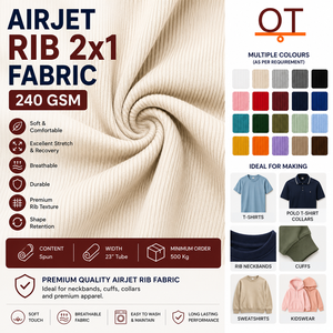 Tissu en polyester interlock 4 voies avec Lycra 220 GSM, tissu côtelé Airjet 2x1 240 GSM, jersey tricoté filé en tube 23 cm de large, respirant - Product Image 1