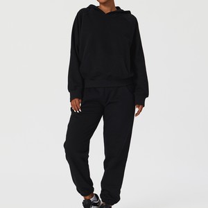 Ensemble de survêtement à capuche pour femme, couleur unie, manches longues, décontracté, respirant, coupe ample, en coton, pour l'automne - Product Image 6