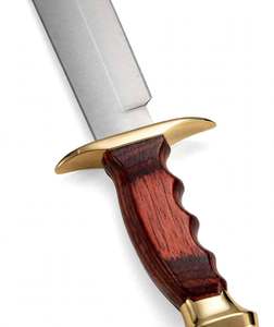 Outil utilitaire d'extérieur à lame fixe personnalisée avec manche en bois de Pakka rouge et garde en laiton - Product Image 4