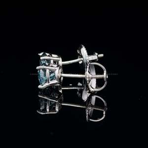 1.56 CTW Round Lab Grown <b>Blue</b> <b>Diamond</b> Solitaire Stud <b>Earrings</b> 10K White Gold IGI Certified Fine Jewelry Gift For Birthday - Product Image 4