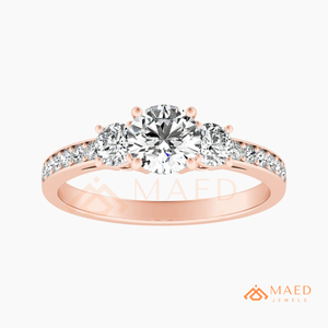 แหวนสามเม็ดโรสโกลด์ 14K สุดโรแมนติก |   แหวนวันครบรอบทรงกลมสไตล์วินเทจ |   แหวนหมั้นประดับเพชรทรงสแกลลอปสีชมพูทอง - Product Image 5