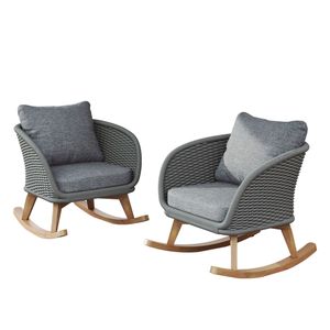 Set di 2 sedie a dondolo contemporanee in vimini grigio da 29,5 pollici, struttura in legno resistente, morbidi cuscini in poliestere, design minimalista, perfetto! - Product Image 3