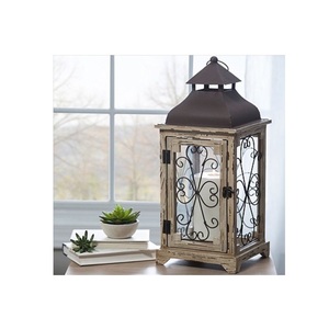 Farol de Madera Hecho a Mano con Paneles de Vidrio y Asa de Cuerda, Centro de Mesa para Jardín, Boda o Decoración Rústica - Product Image 1