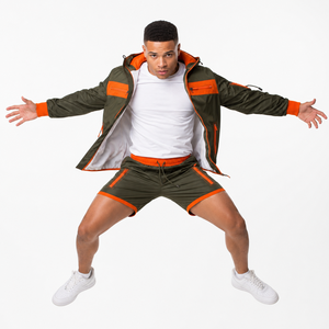 Wholesale Men's Hooded Windbreaker Track Jacket Shorts Set Breathable Lightweight Technical Woven Streetwear Nylon <b>Jogging</b> <b>Suit</b> - Product Image 5