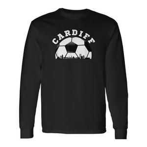 T-shirt a maniche lunghe Cardiff Football Cityscape, nera, unisex, girocollo, abbigliamento sportivo per adulti - Product Image 1