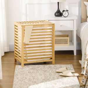Panier à linge en bambou durable avec couvercle, panier à vêtements pour la salle de bain, la chambre à coucher, rangement - Product Image 2