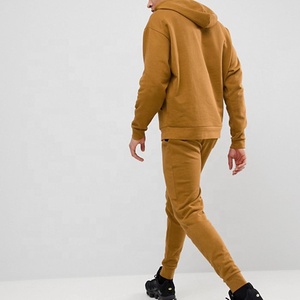 Conjunto Deportivo con Capucha para Hombre, Color Marrón, Manga Larga, Pantalones Deportivos Casuales de Color Sólido con Bolsillos Laterales, Ropa de Otoño, 100% Algodón - Product Image 5