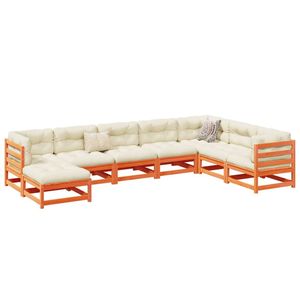 Grand ensemble de canapés de jardin modulaires en bois de pin massif brun ciré, mobilier d'extérieur très résistant - Product Image 1