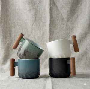 Tasse à cappuccino en céramique colorée personnalisée, style japonais, tasse à expresso en céramique brute avec poignée en bois, tasse à expresso en argile - Product Image 1